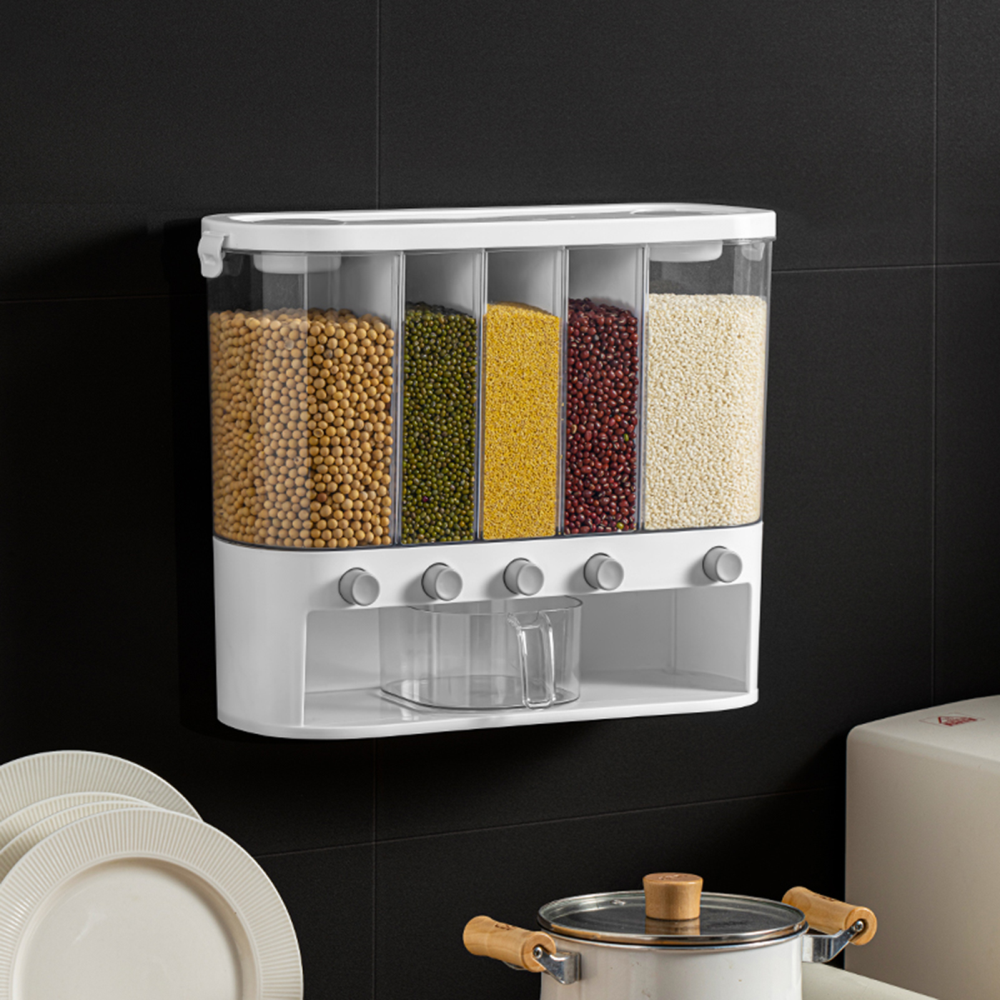 Dispensador Alimentos Secos Cereales 5 Compartimientos Pared 12L
