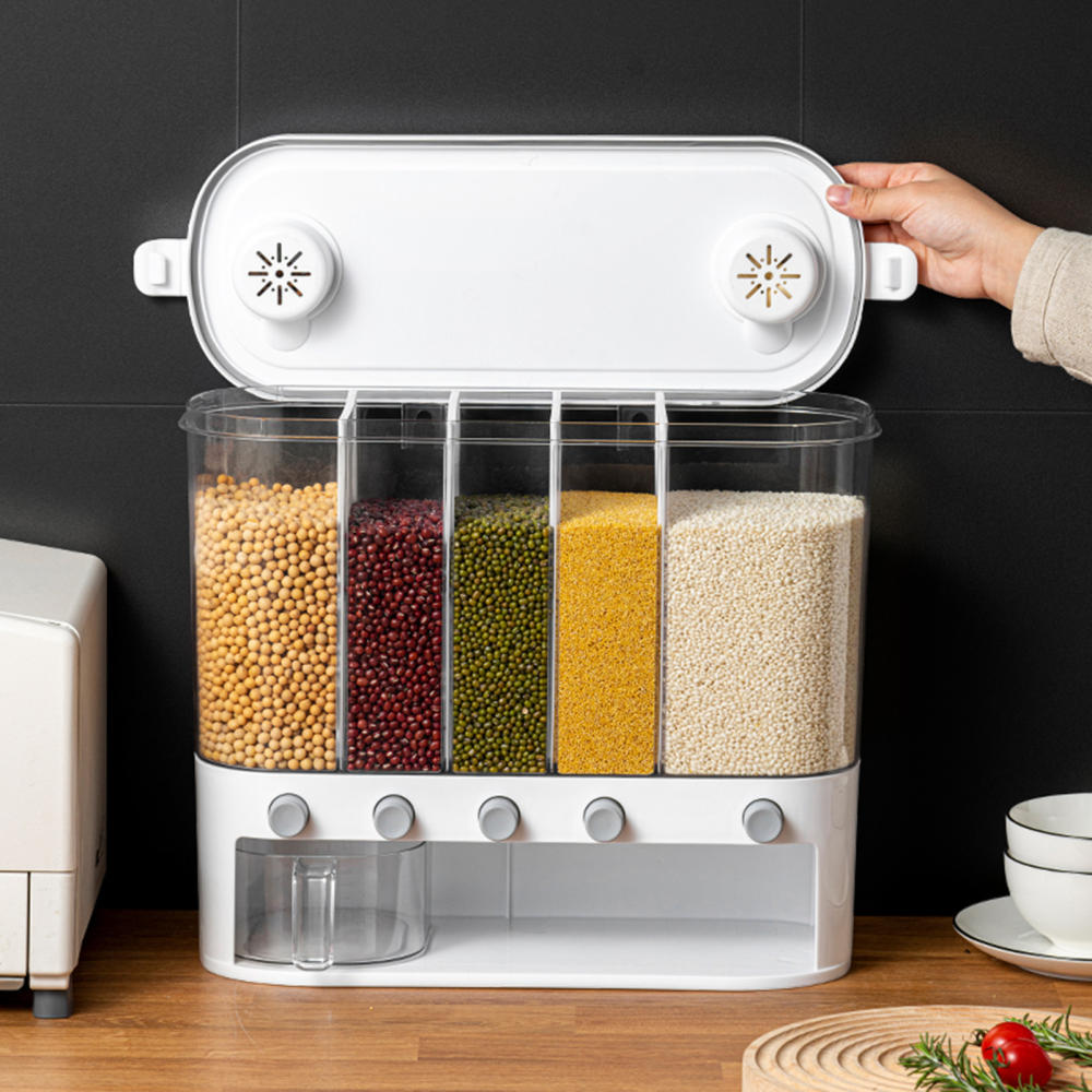 Dispensador Alimentos Secos Cereales 5 Compartimientos Pared 12L