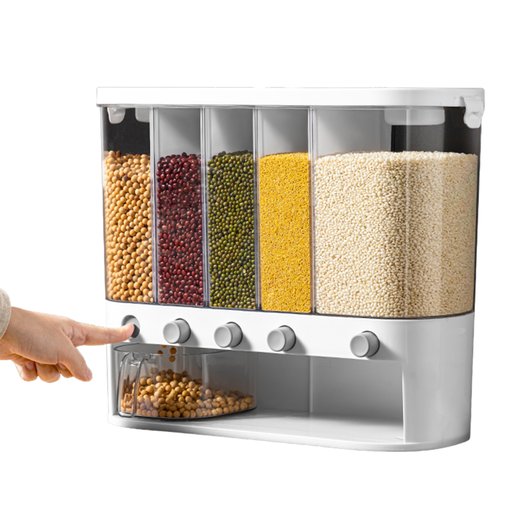 Dispensador Alimentos Secos Cereales 5 Compartimientos Pared 12L