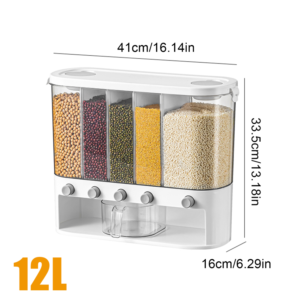Dispensador Alimentos Secos Cereales 5 Compartimientos Pared 12L