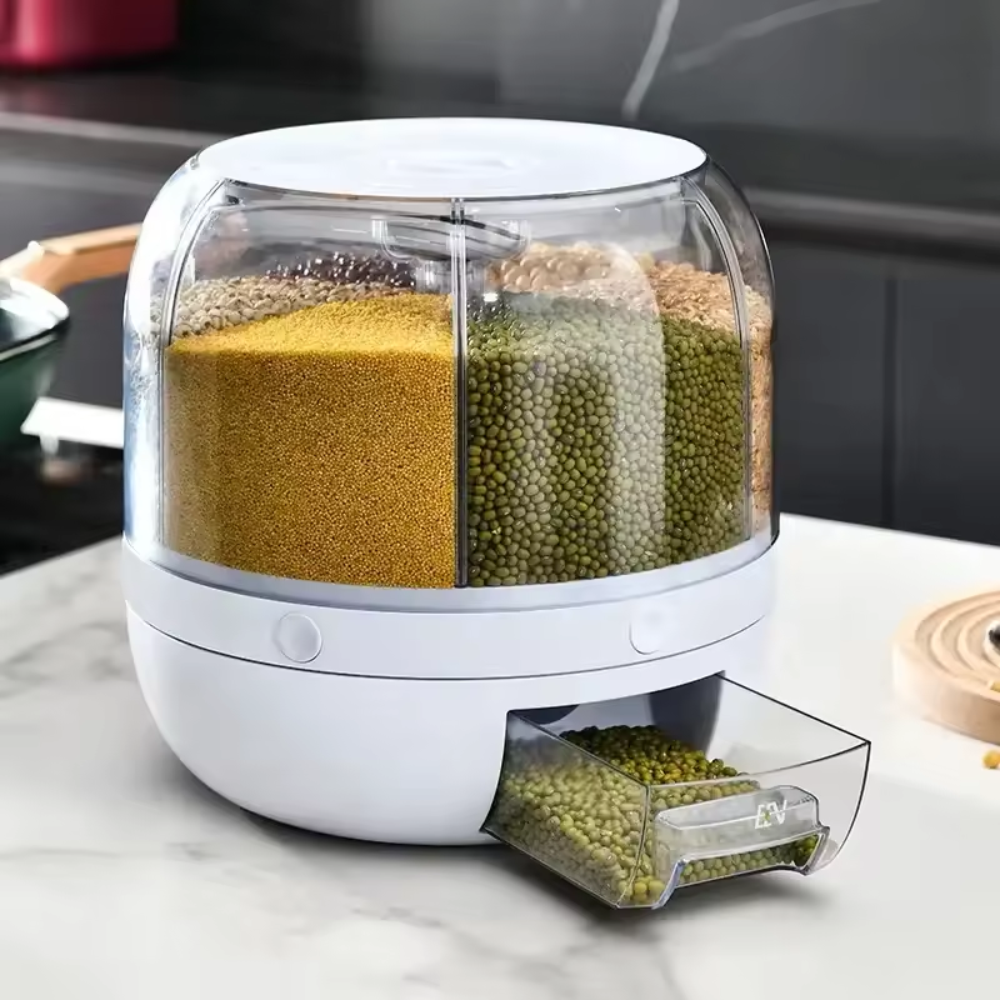 Dispensador Giratorio Granos Cereales 6 Divisiones Hermético 360