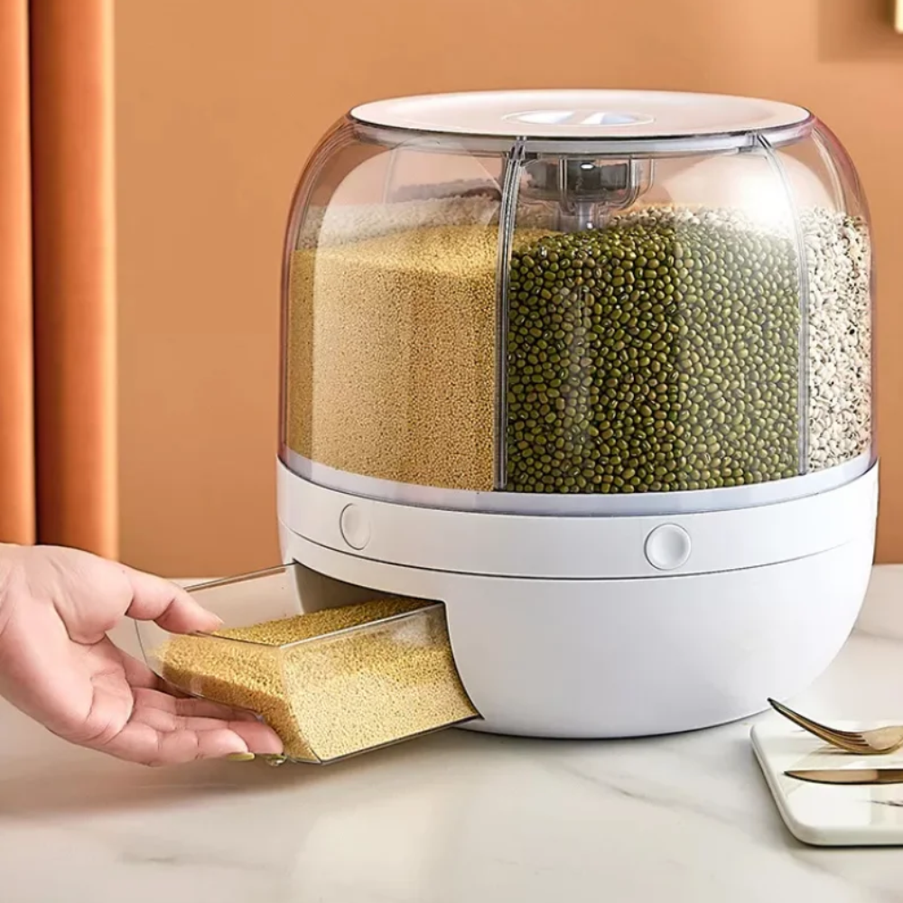 Dispensador Giratorio Granos Cereales 6 Divisiones Hermético 360
