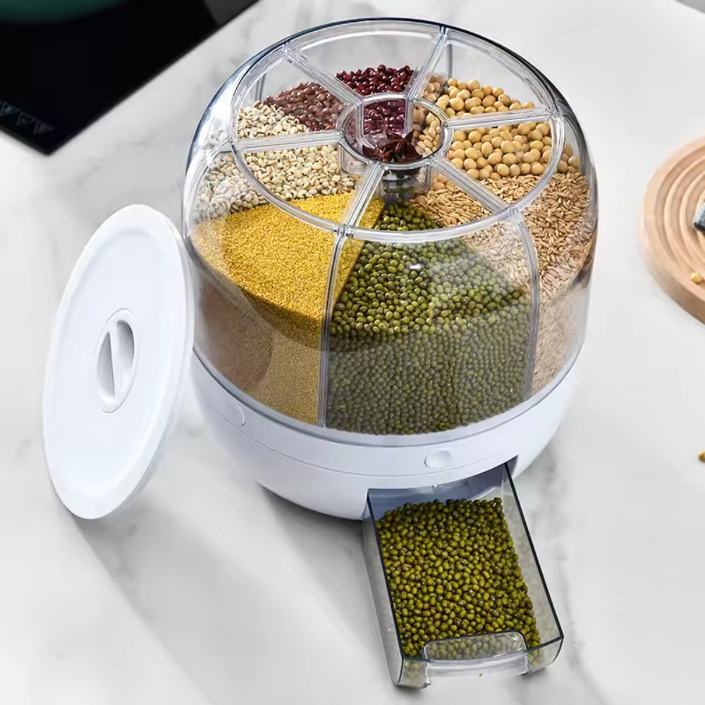 Dispensador Giratorio Granos Cereales 6 Divisiones Hermético 360