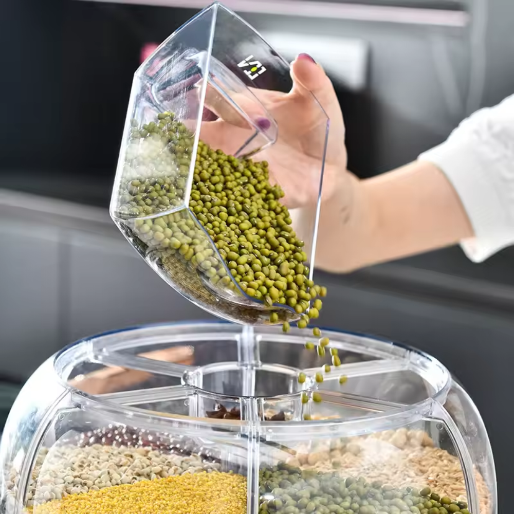 Dispensador Giratorio Granos Cereales 6 Divisiones Hermético 360