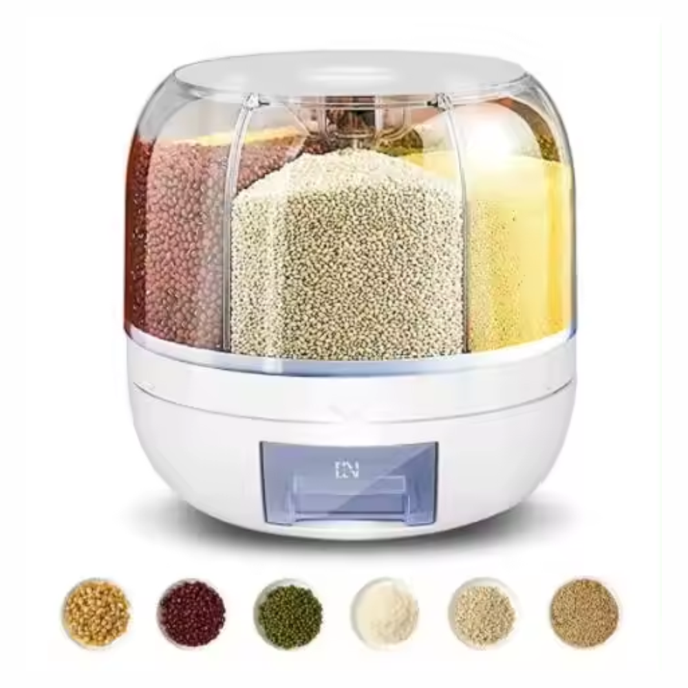 Dispensador Giratorio Granos Cereales 6 Divisiones Hermético 360
