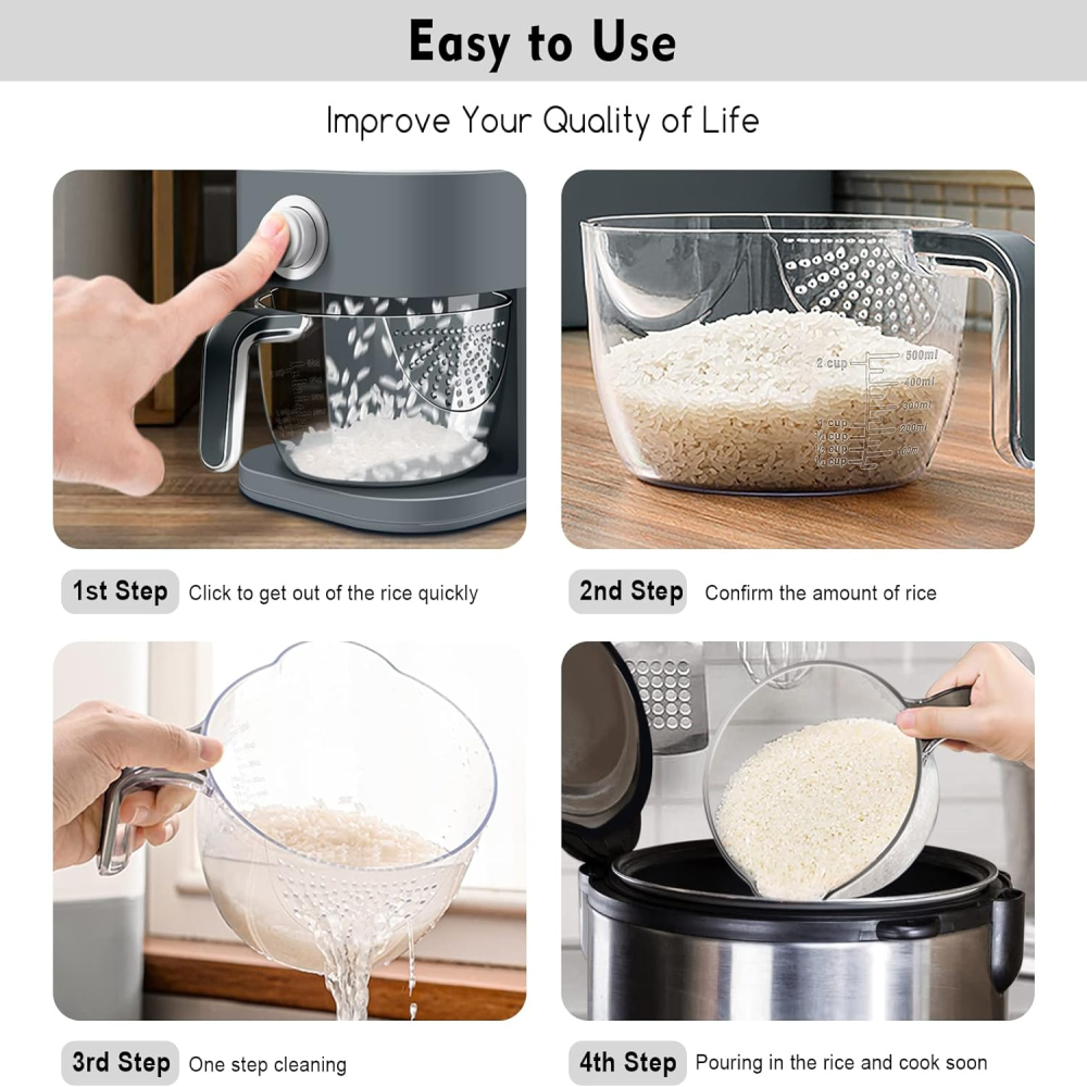 Dispensador Arroz Granos Cereales 25 Libras Hermético Taza Medidora