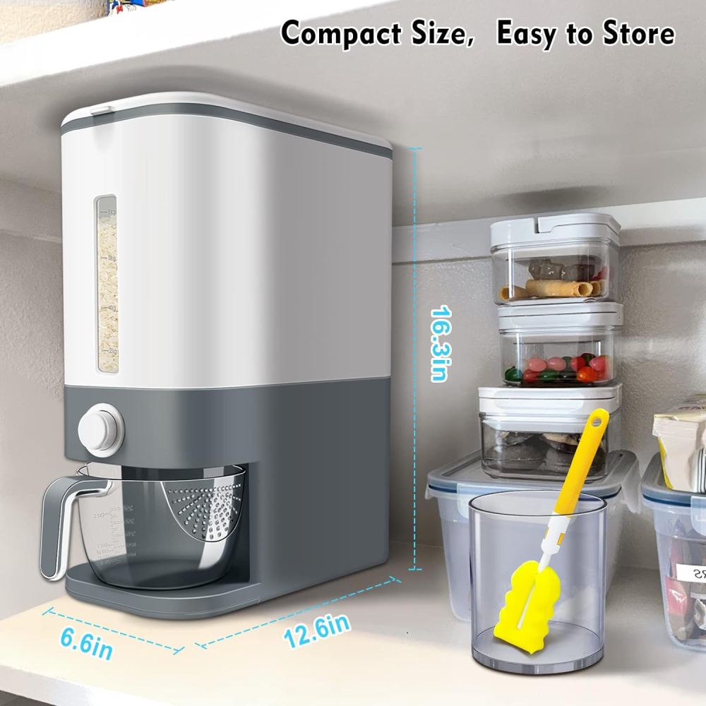 Dispensador Arroz Granos Cereales 25 Libras Hermético Taza Medidora