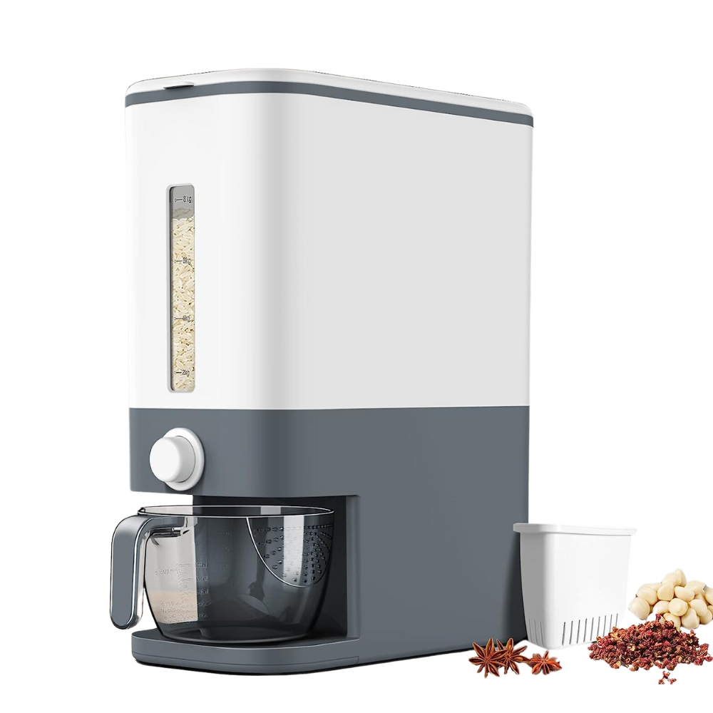 Dispensador Arroz Granos Cereales 25 Libras Hermético Taza Medidora