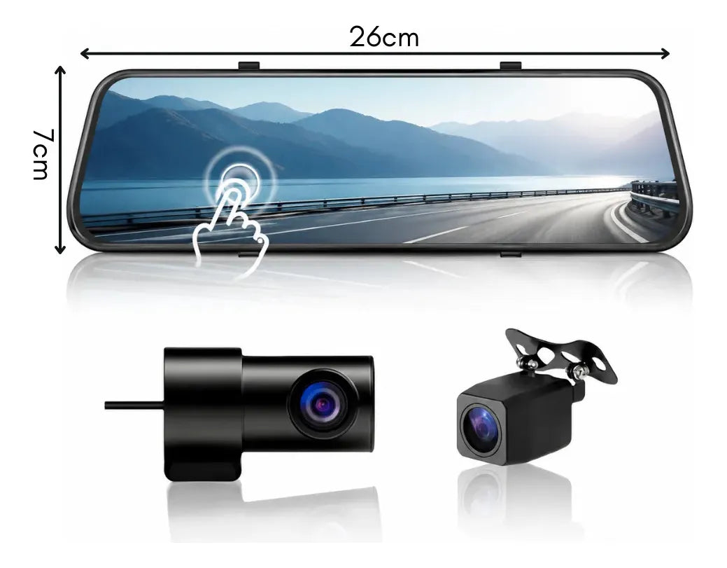Espejo Retrovisor Cámara 3 Lentes DVR Táctil 9.66 Pulgadas 1080p Carro