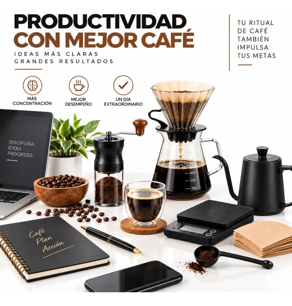 Kit Café Portátil Molino Manual Cafetera Goteo Cuello Cisne 600ml