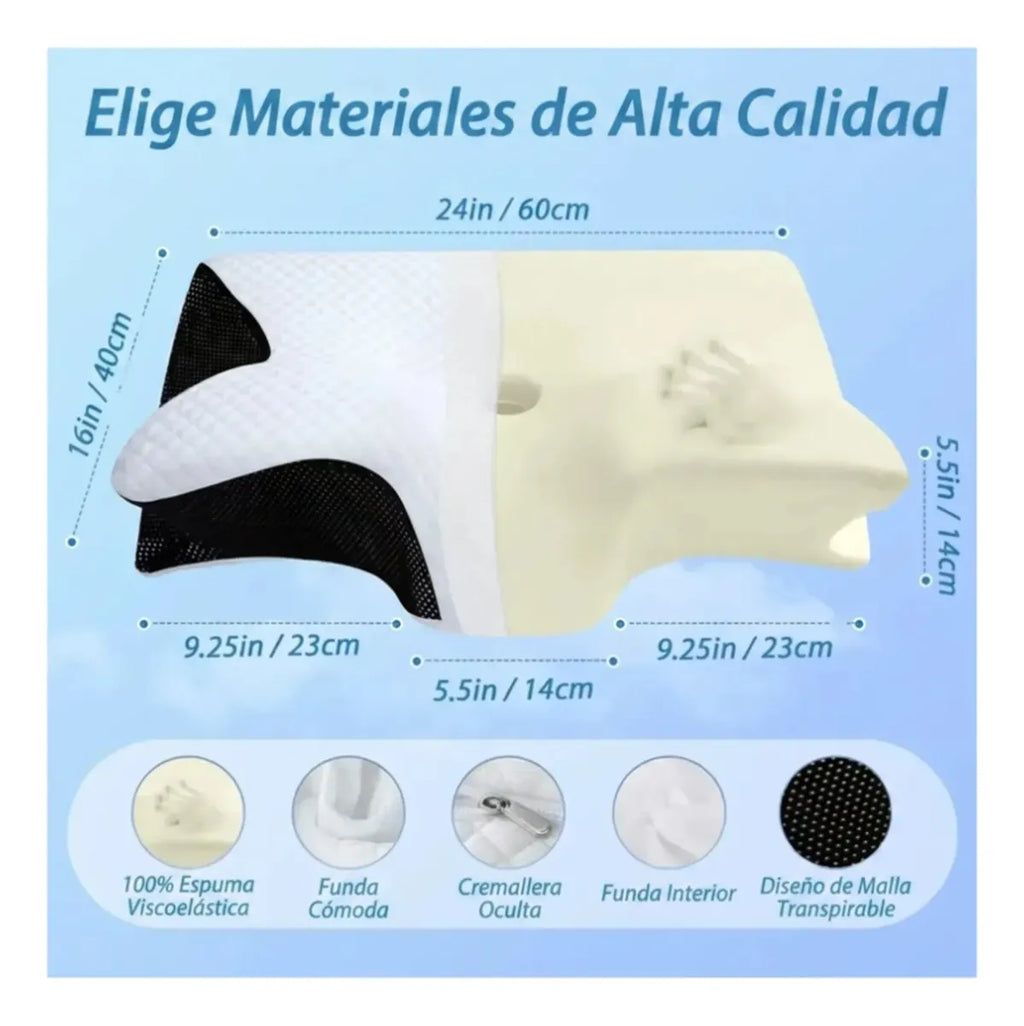 Almohada Cervical Ortopédica Viscoelástica Contorneada Cuello Descanso