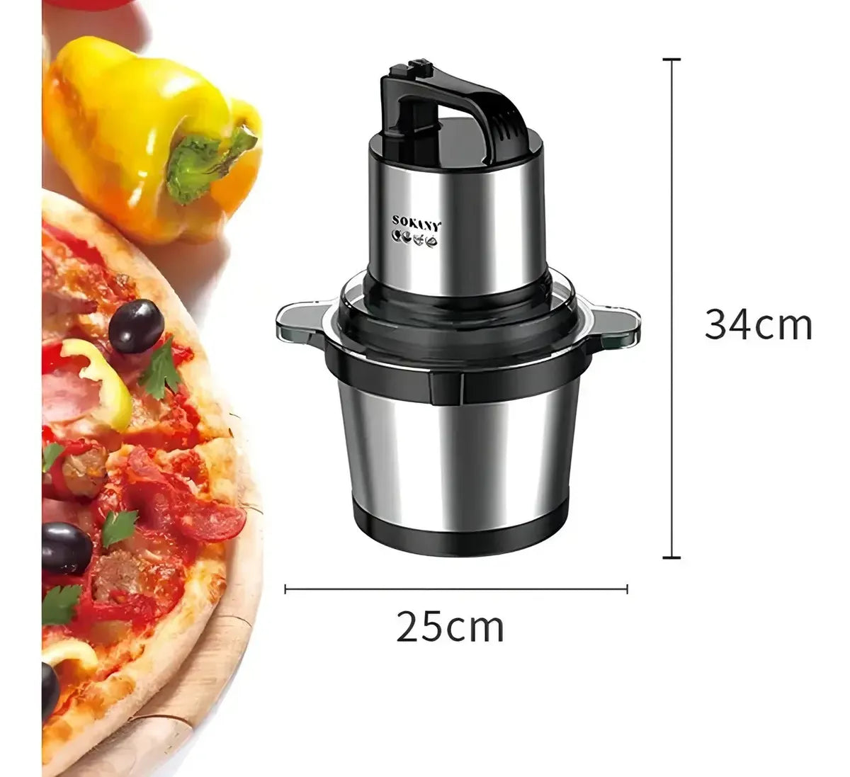 Picador Eléctrico Carne Sokany 800W 4 Litros Bowl Acero 4 Cuchillas