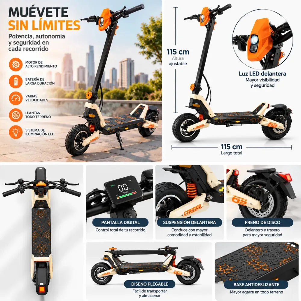 Scooter Eléctrico Todo Terreno Doble Motor 800W Suspensión Frenos