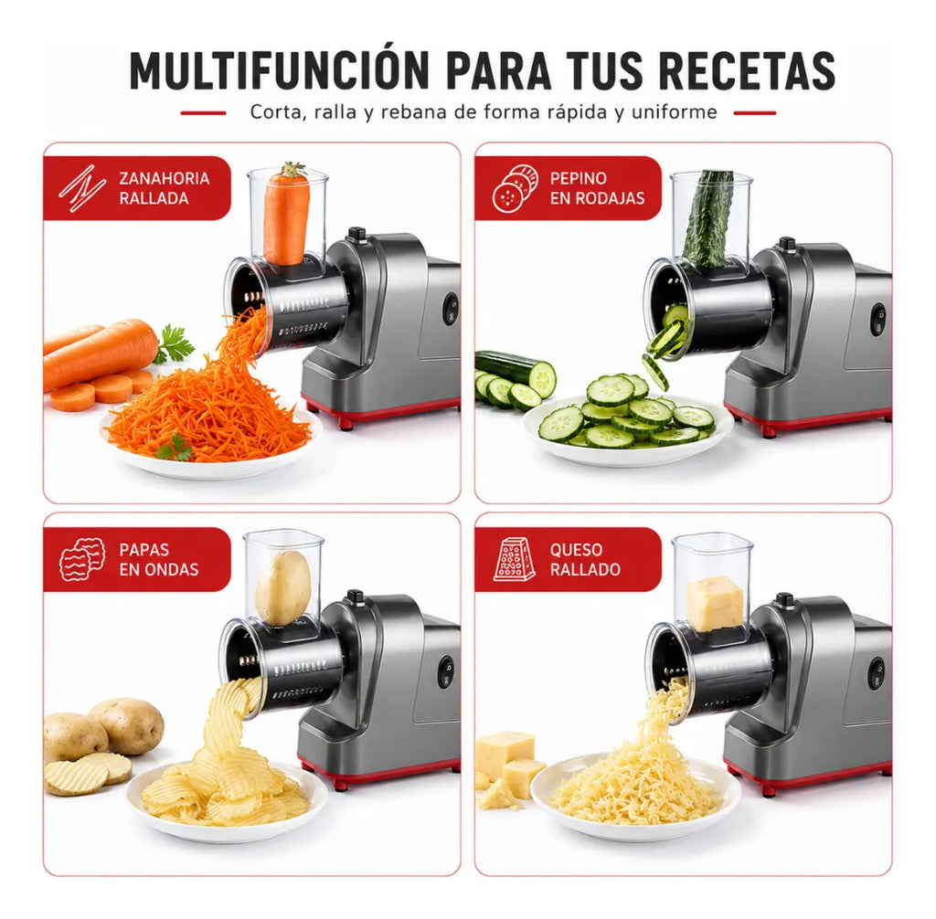 Rallador Eléctrico Queso Cortador Verduras 5x1 250W Rebanador
