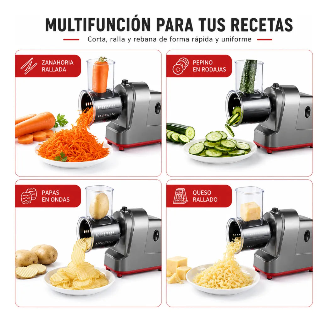 Rallador Eléctrico Queso Cortador Verduras 5x1 250W Rebanador