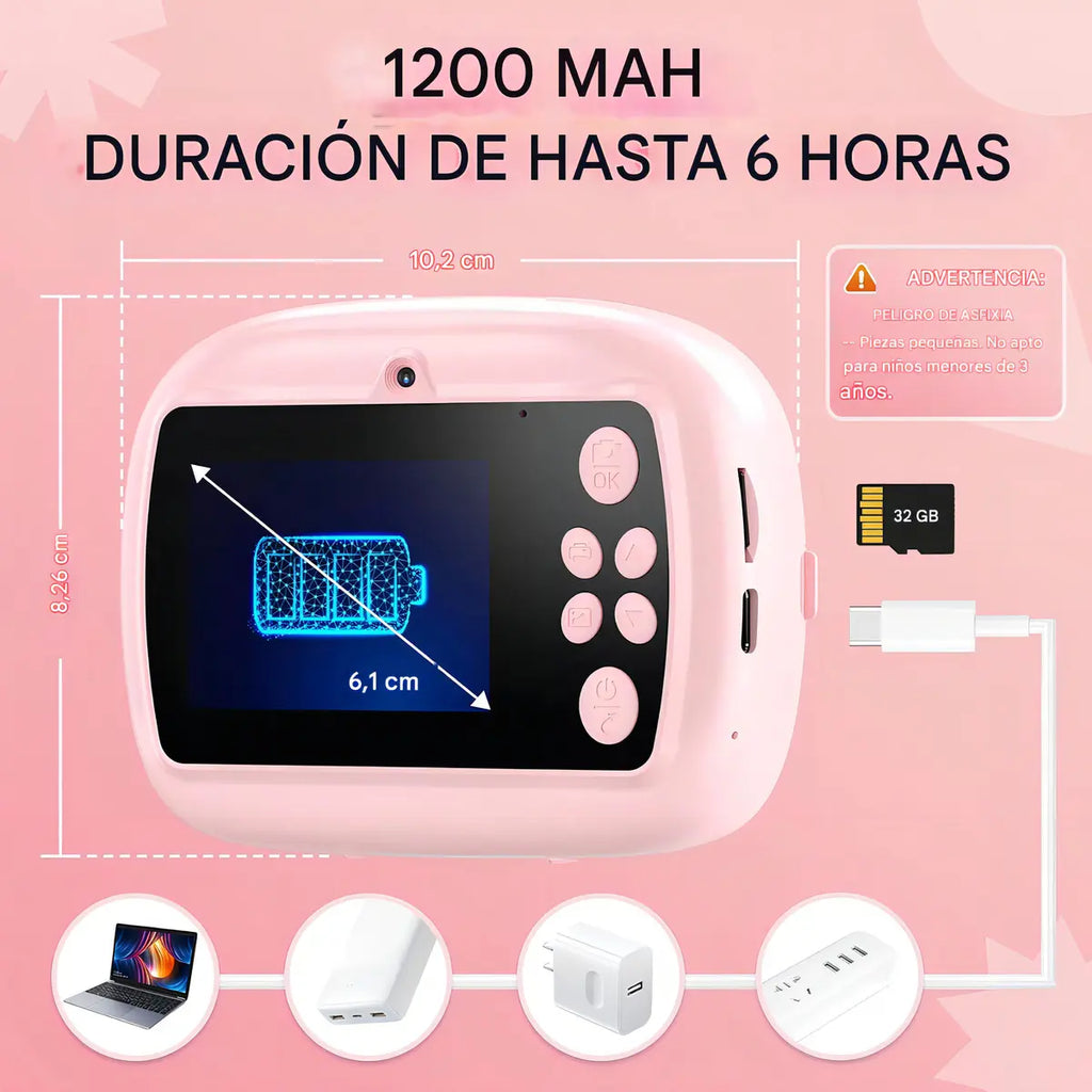 Cámara Instantánea Niños AM300 Impresión Térmica Fotos Videos Morado