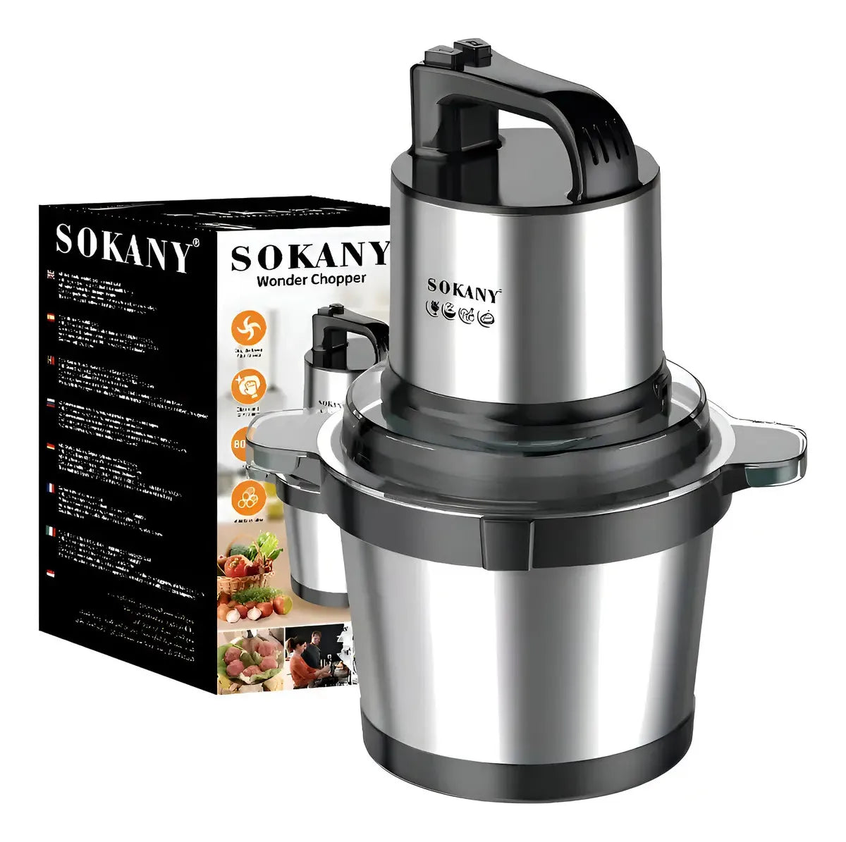 Picador Eléctrico Carne Sokany 800W 4 Litros Bowl Acero 4 Cuchillas