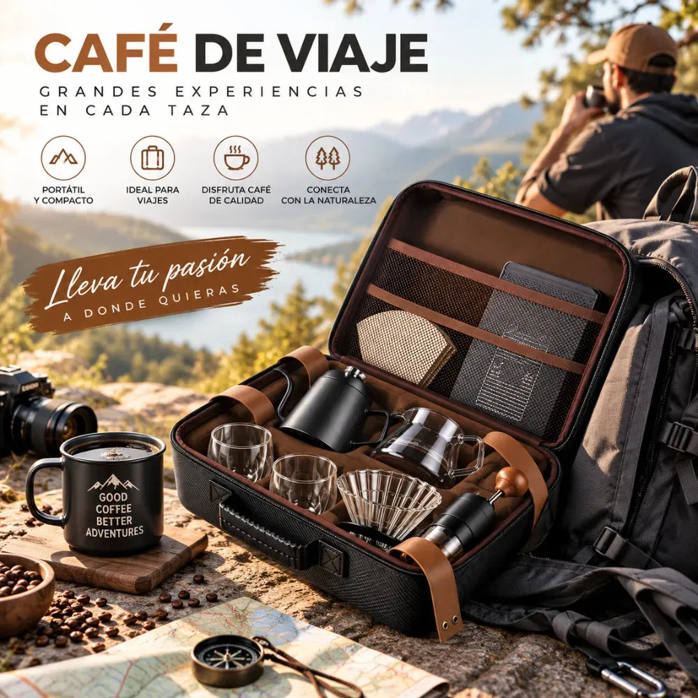 Kit Café Portátil Molino Manual Cafetera Goteo Cuello Cisne 600ml