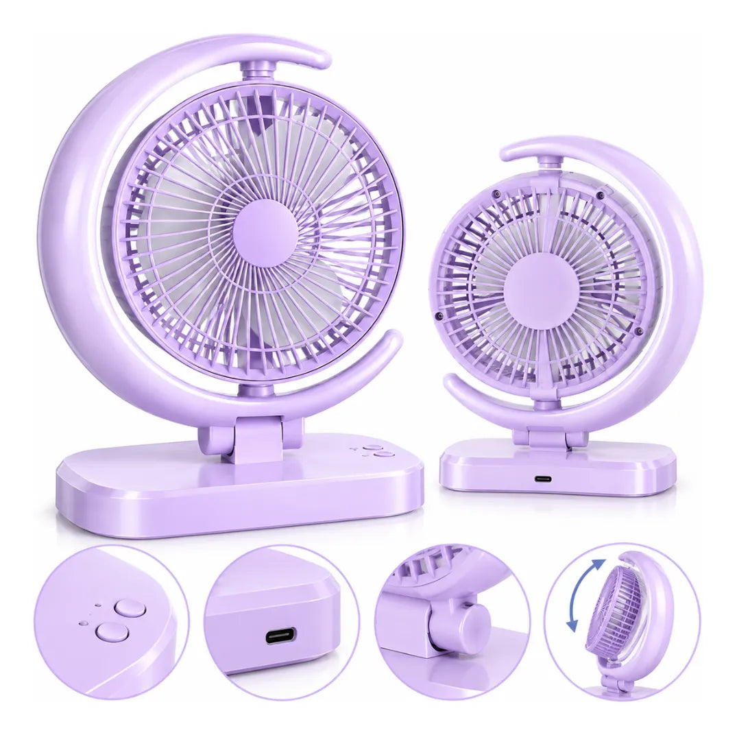 Ventilador Portátil Recargable USB Tipo C Luz LED 3 Velocidades