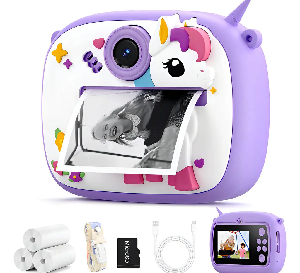 Cámara Instantánea Niños AM300 Impresión Térmica Fotos Videos Morado