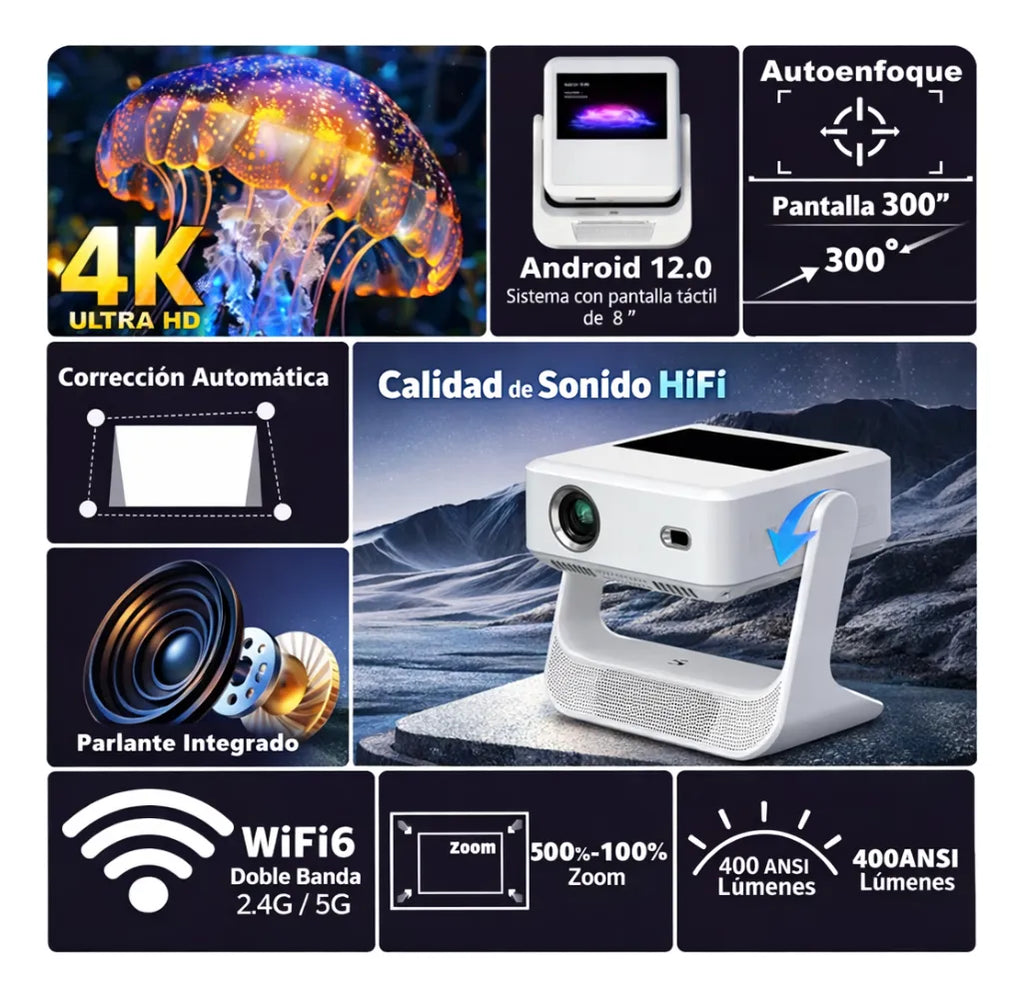 Video Beam Proyector Smart A2 Pro Android 12 Pantalla Táctil 8