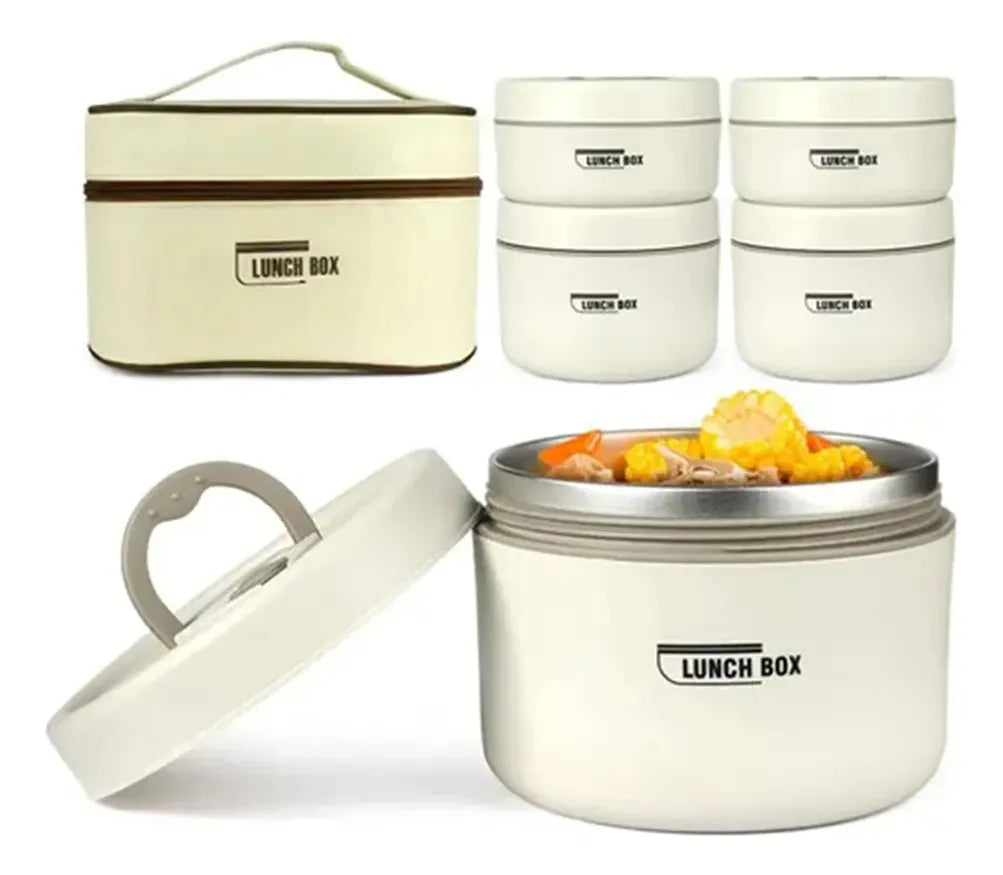 Lonchera Térmica Acero Inoxidable 4 Recipientes Apilables Estuche