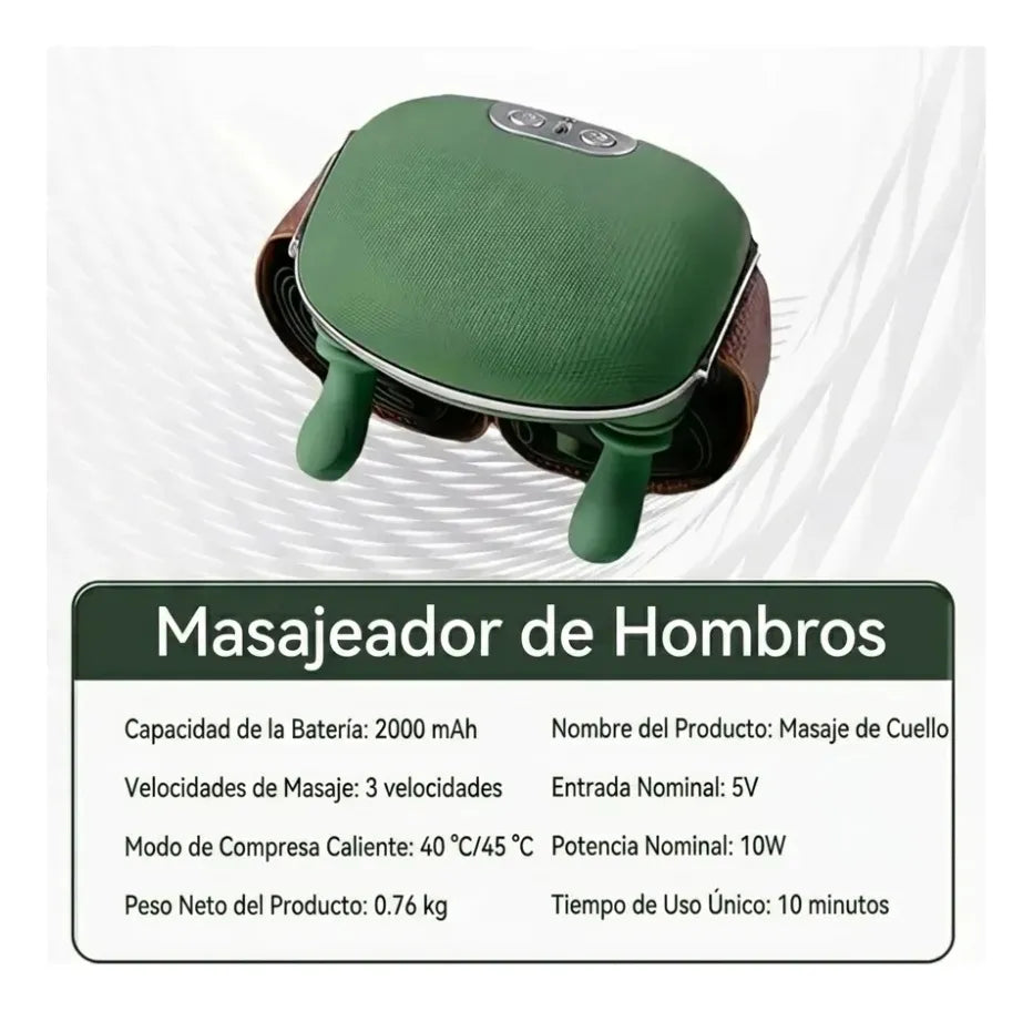 Masajeador Cuello Hombros Eléctrico Calor Recargable Tipo Mano