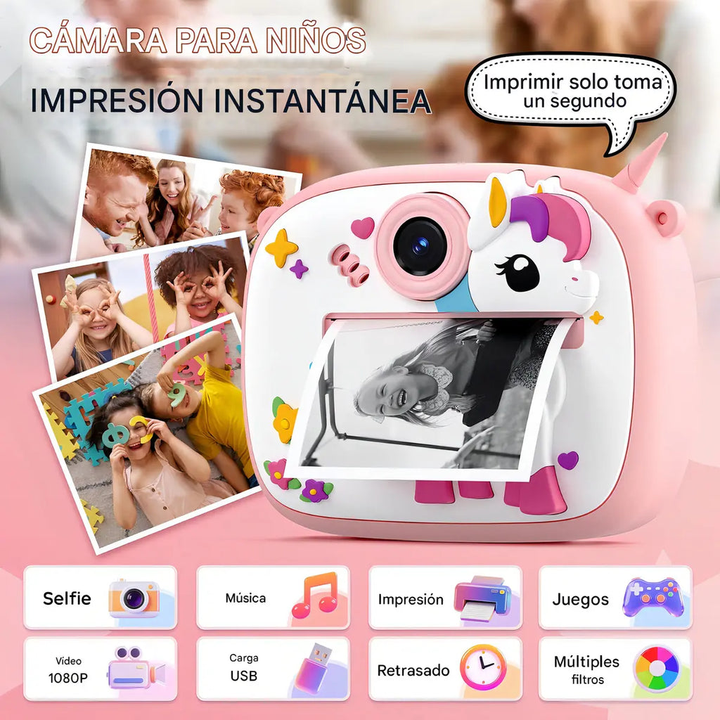 Cámara Instantánea Niños AM300 Impresión Térmica Fotos Videos Morado