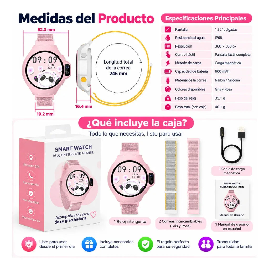 Reloj Inteligente Niños GPS 4G Videollamadas Botón SOS Cámara TM15