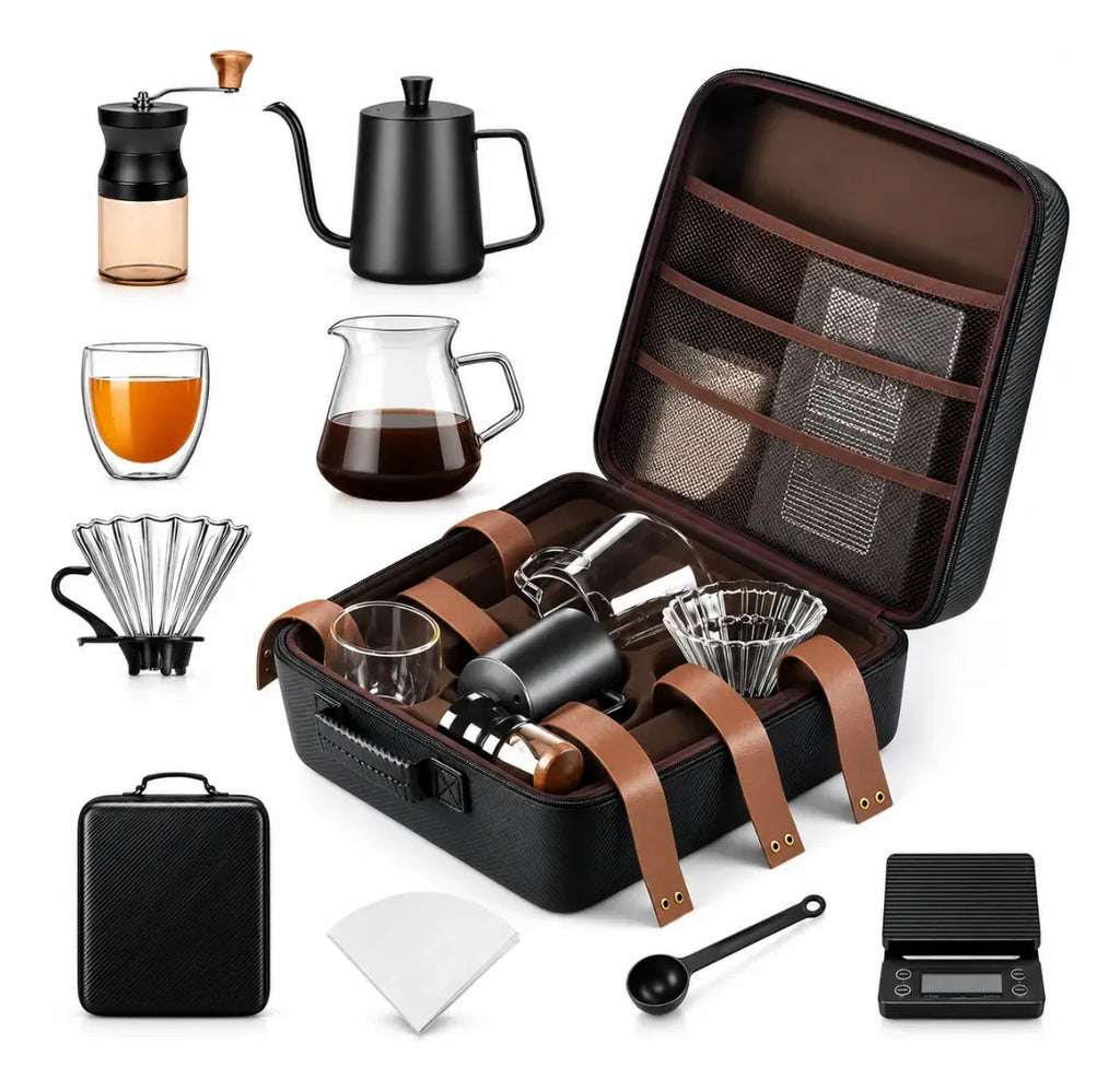 Kit Café Portátil Molino Manual Cafetera Goteo Cuello Cisne 600ml