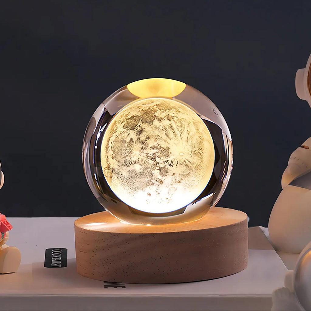 Lámpara Bola Cristal 3D Sistema Solar Luna LED Luz Cálida USB Regalo
