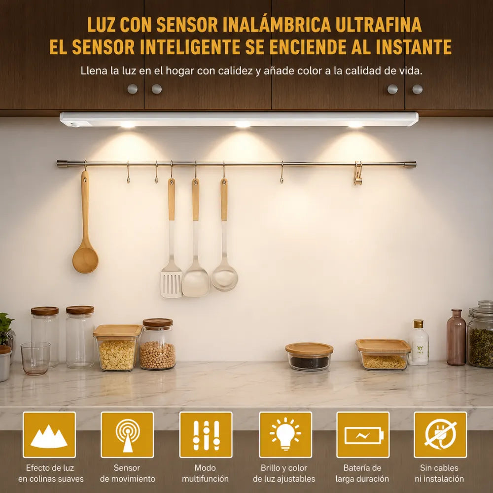 Lámpara LED Sensor Movimiento Recargable 40cm Magnética Closet Cocina