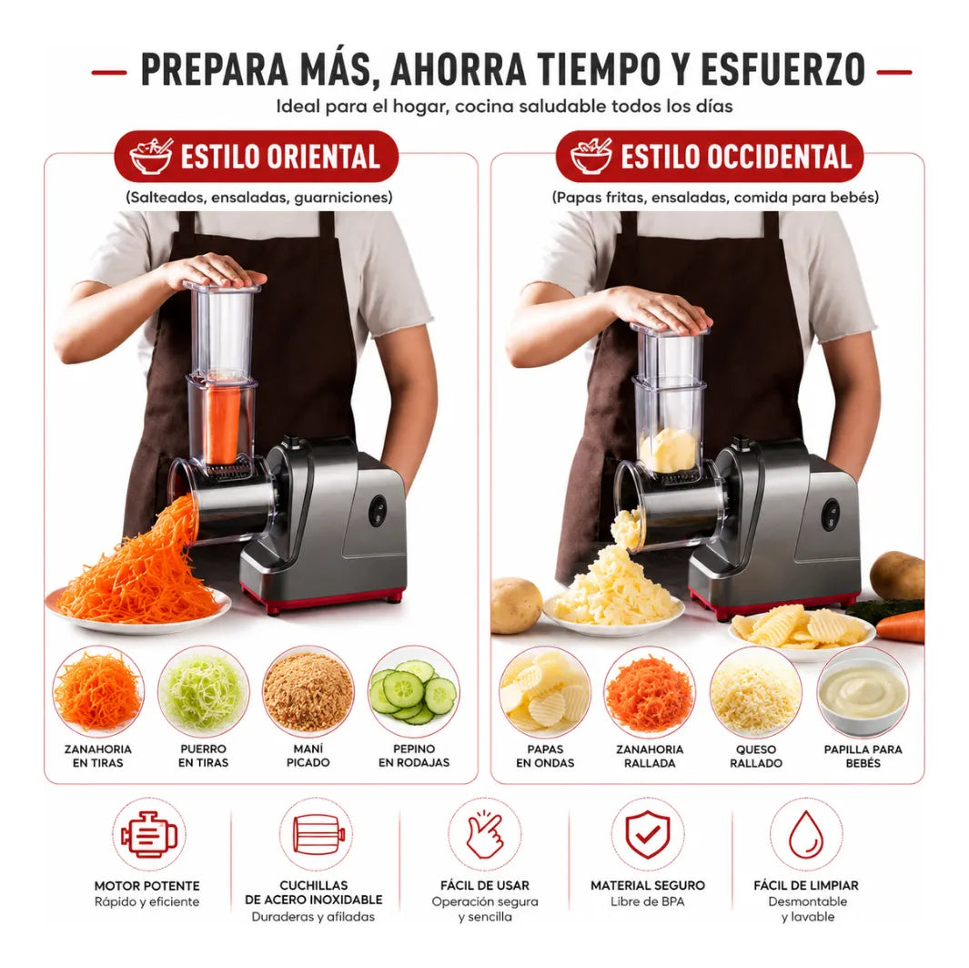 Rallador Eléctrico Queso Cortador Verduras 5x1 250W Rebanador