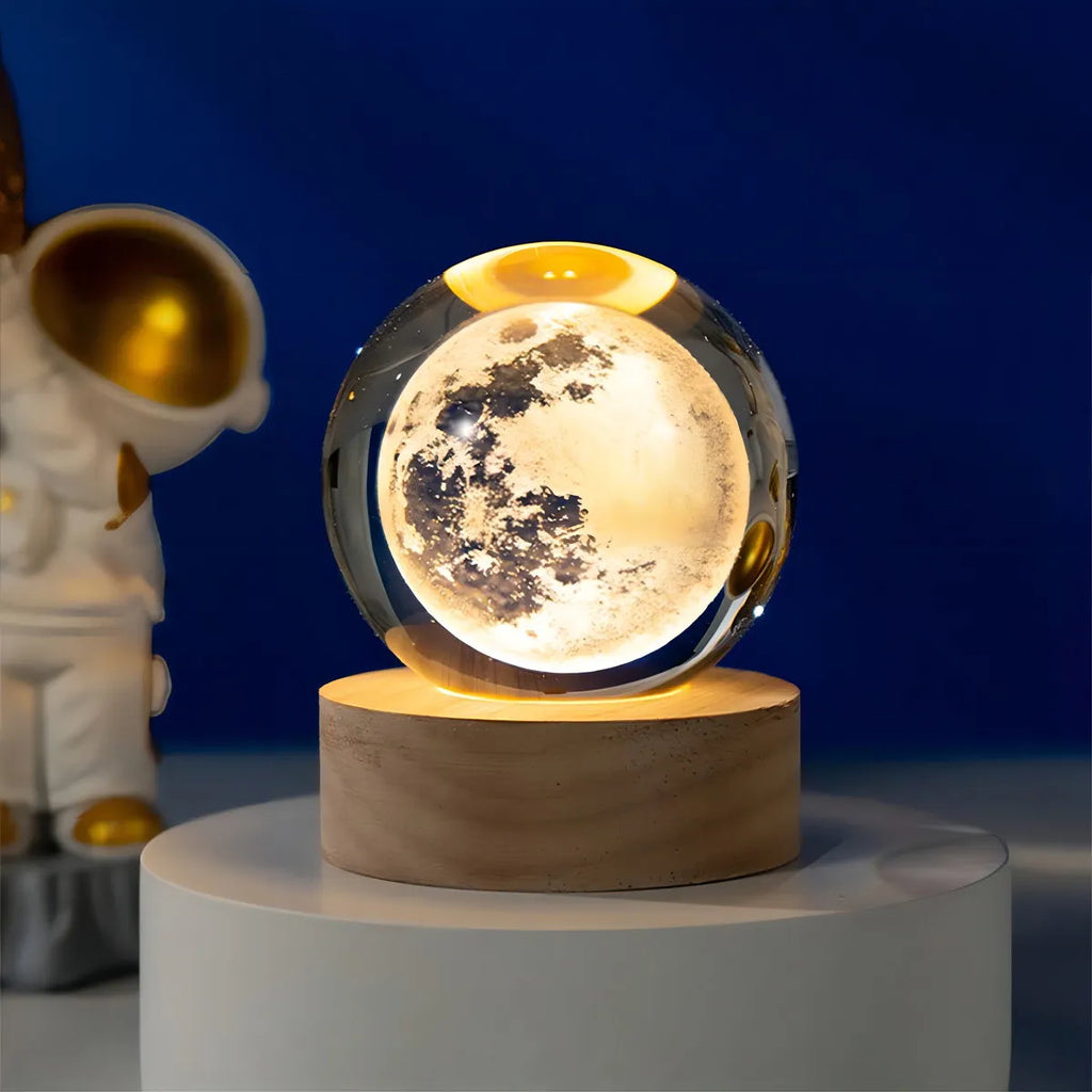 Lámpara Bola Cristal 3D Sistema Solar Luna LED Luz Cálida USB Regalo