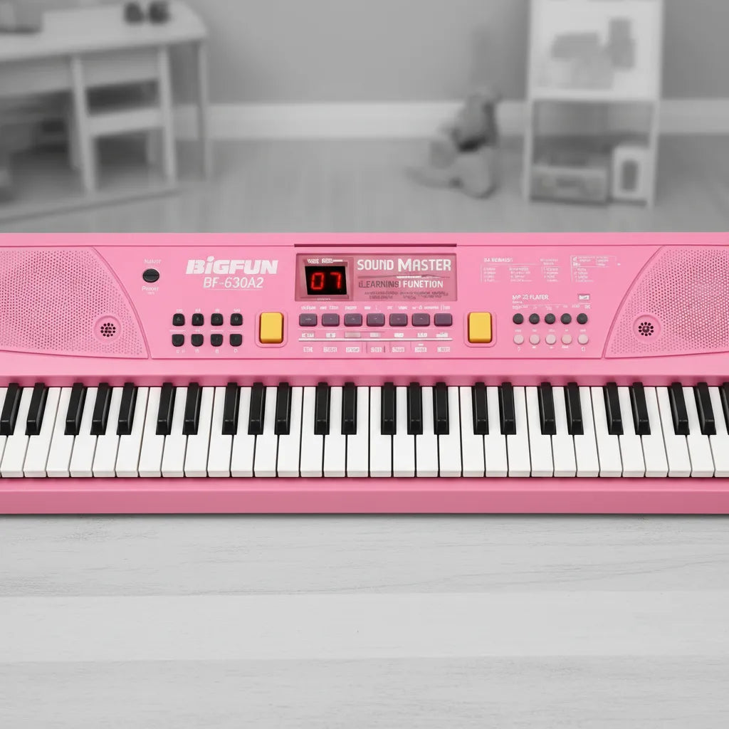 Piano Organeta Infantil 61 Teclas Bigfun Micrófono Grabación Rosado