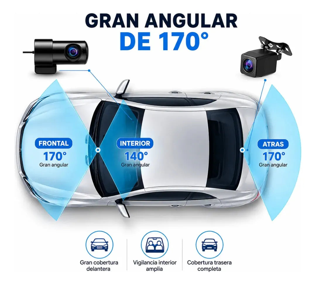 Espejo Retrovisor Cámara 3 Lentes DVR Táctil 9.66 Pulgadas 1080p Carro