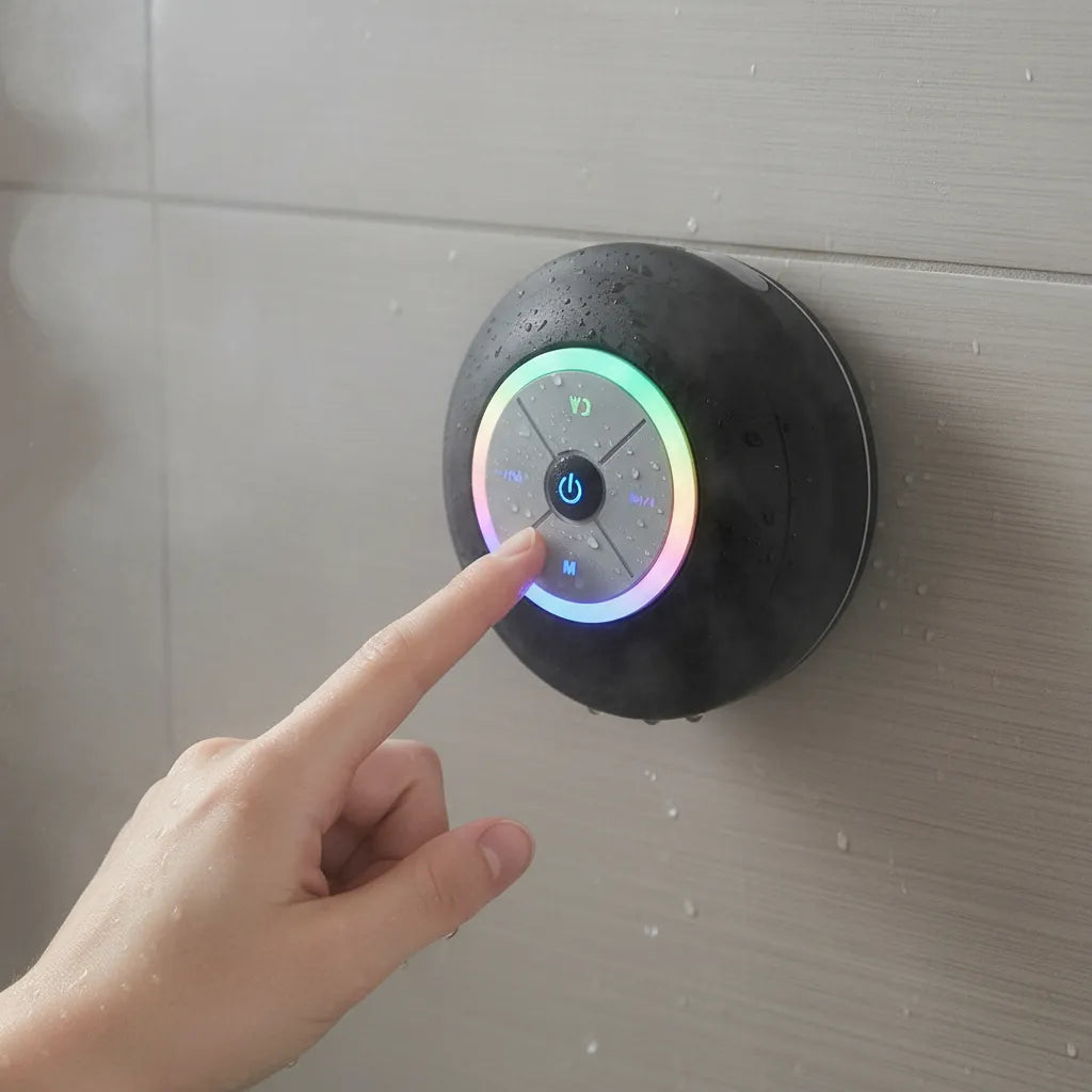 Parlante Ducha Bluetooth Impermeable Luces RGB Llamadas Manos Libres