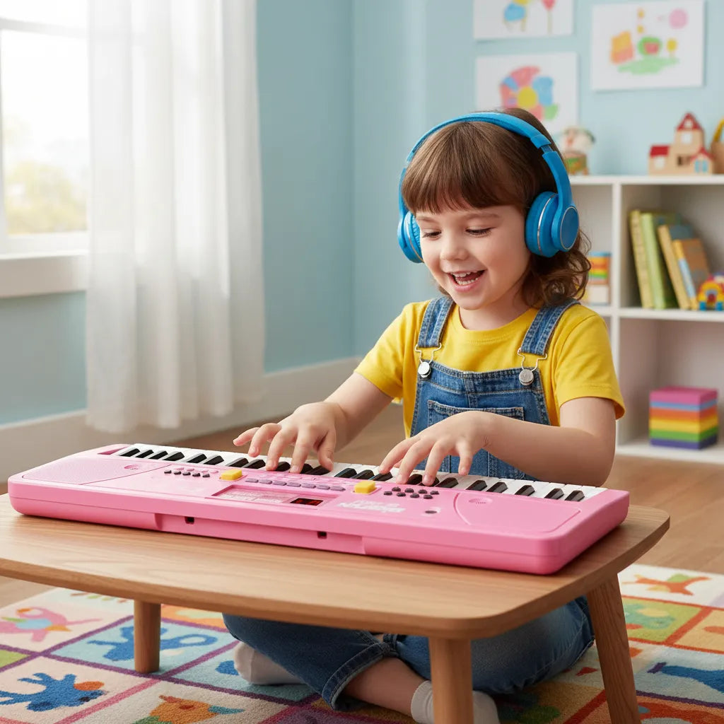 Piano Organeta Infantil 61 Teclas Bigfun Micrófono Grabación Rosado