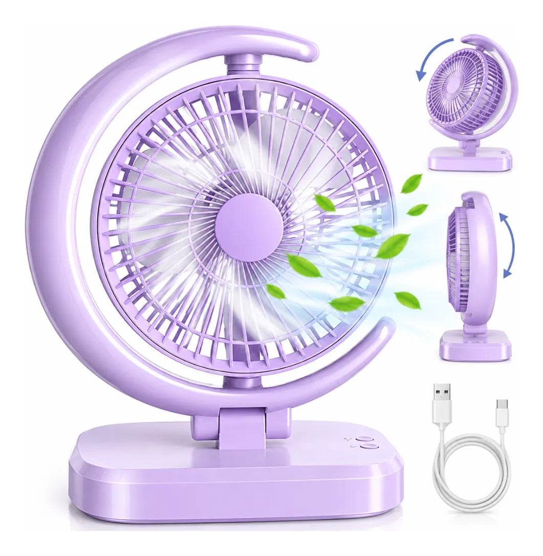 Ventilador Portátil Recargable USB Tipo C Luz LED 3 Velocidades