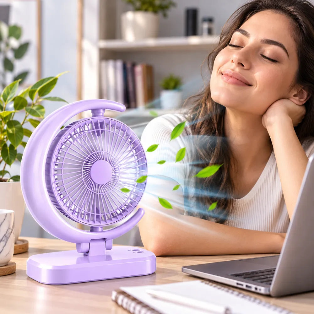 Ventilador Portátil Recargable USB Tipo C Luz LED 3 Velocidades