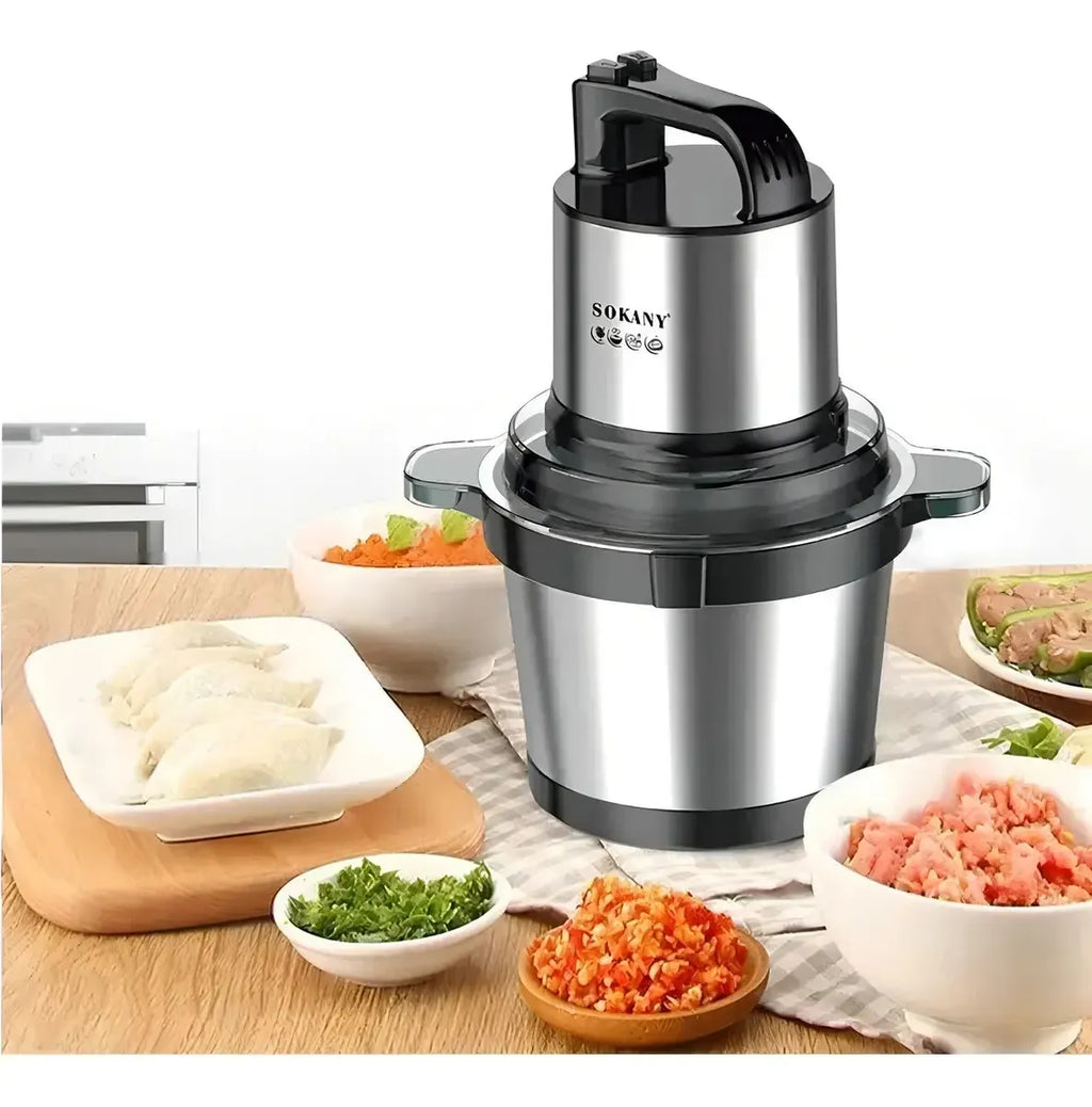 Picador Eléctrico Carne Sokany 800W 4 Litros Bowl Acero 4 Cuchillas