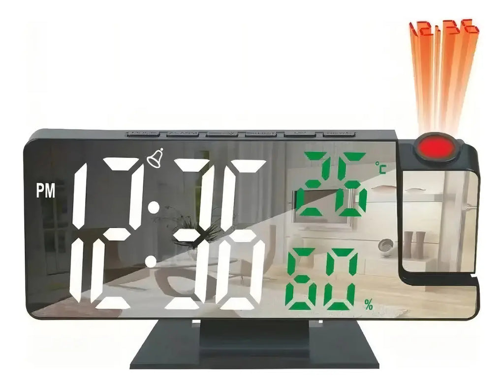 Reloj Despertador Digital Proyector Hora Techo Pantalla LED Espejo