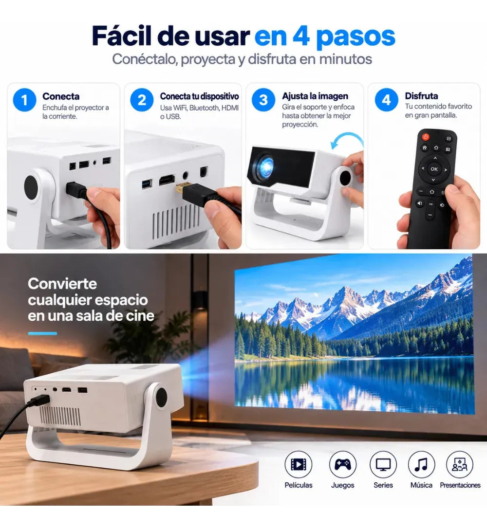 Video Beam Proyector Smart Android 11 Full HD 4K WiFi 6 Bluetooth 5.2