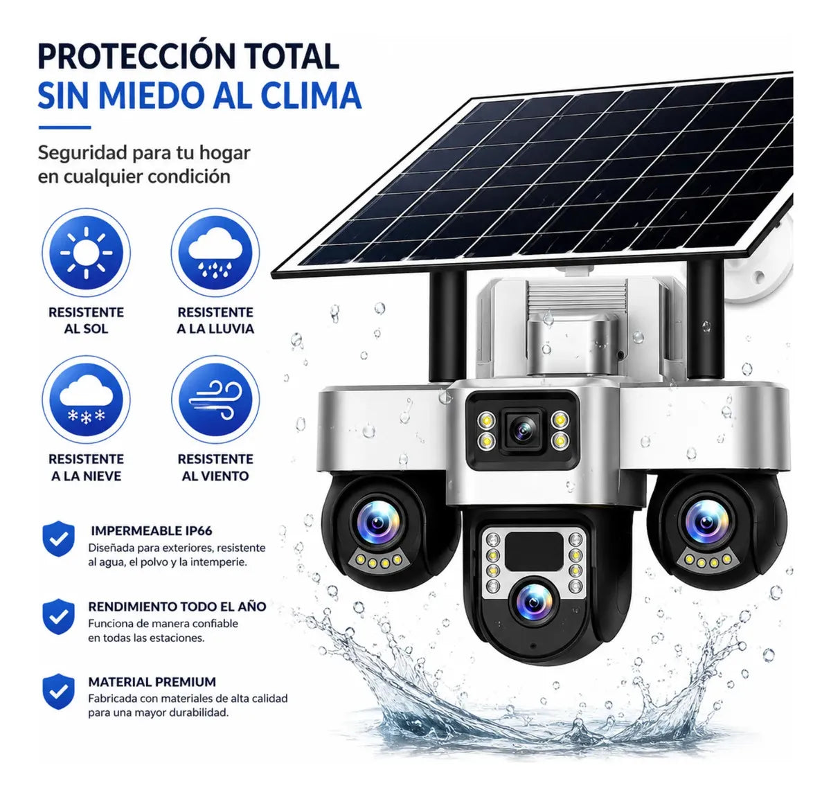 Cámara Seguridad Solar WiFi 3 Lentes PTZ 4K Seguimiento Automático