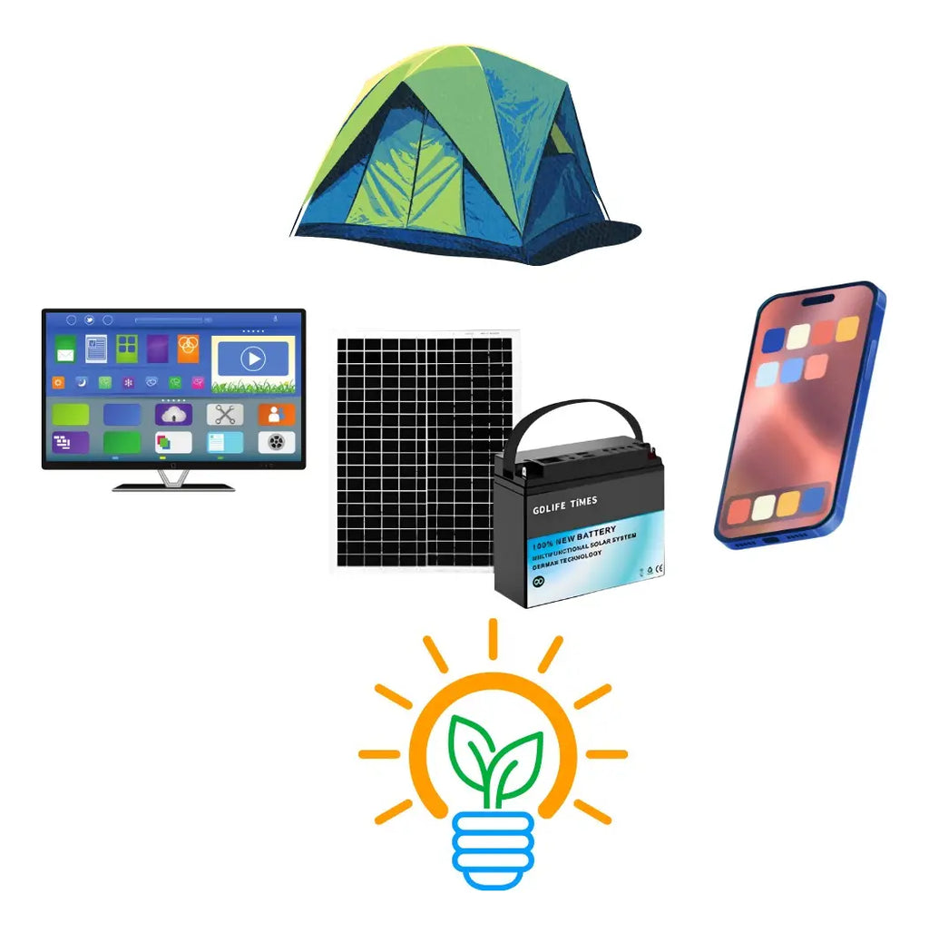Kit Solar Portátil Batería Recargable 12V 3 Bombillos LED USB Panel