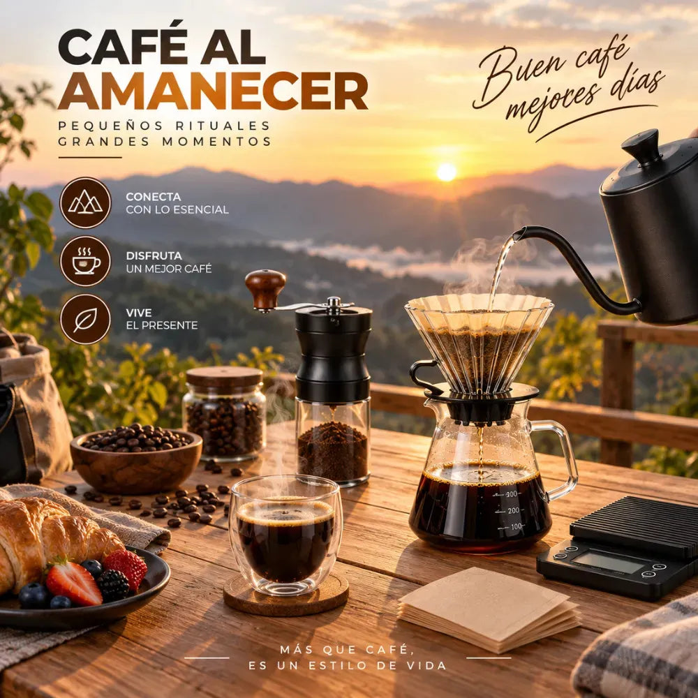 Kit Café Portátil Molino Manual Cafetera Goteo Cuello Cisne 600ml