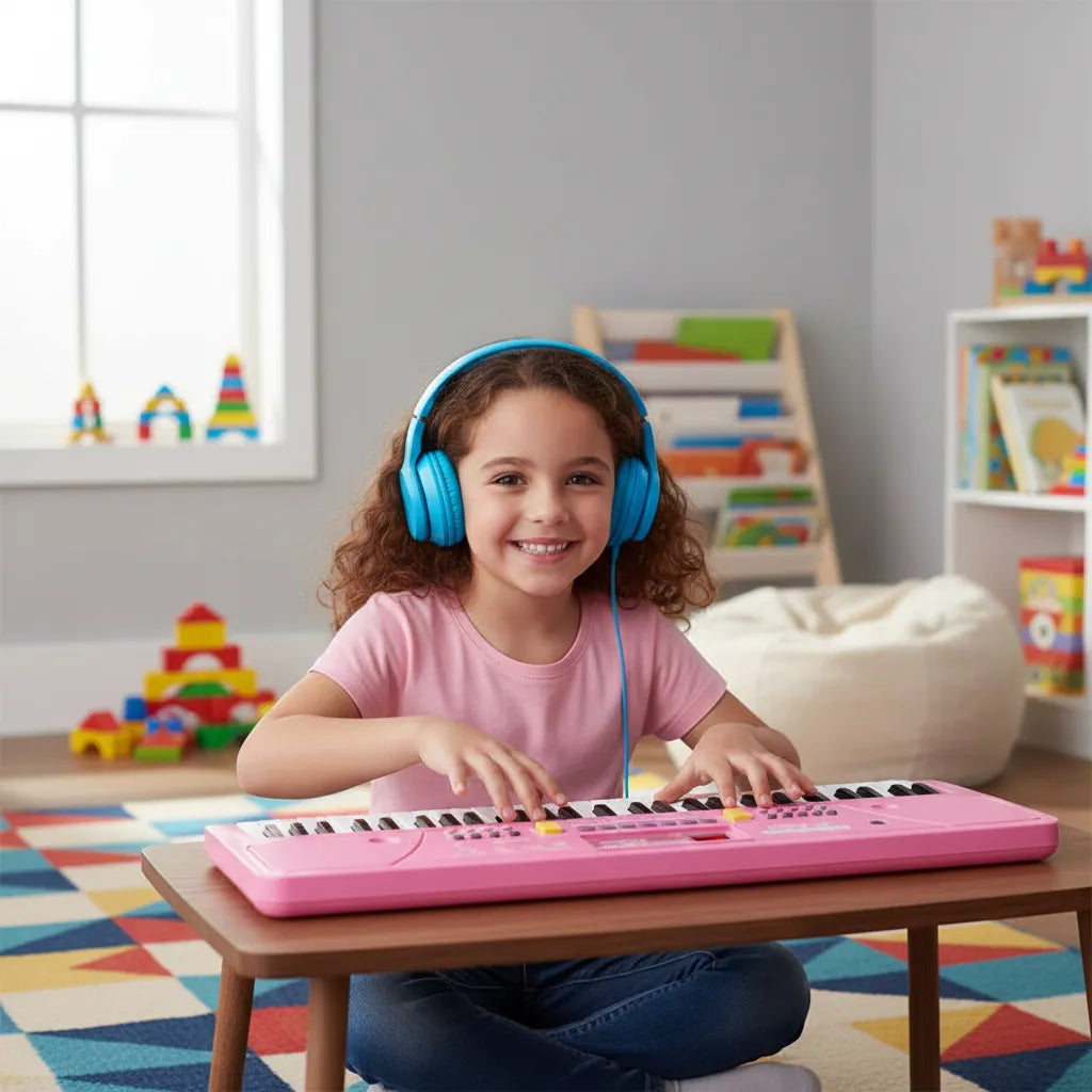 Piano Organeta Infantil 61 Teclas Bigfun Micrófono Grabación Rosado