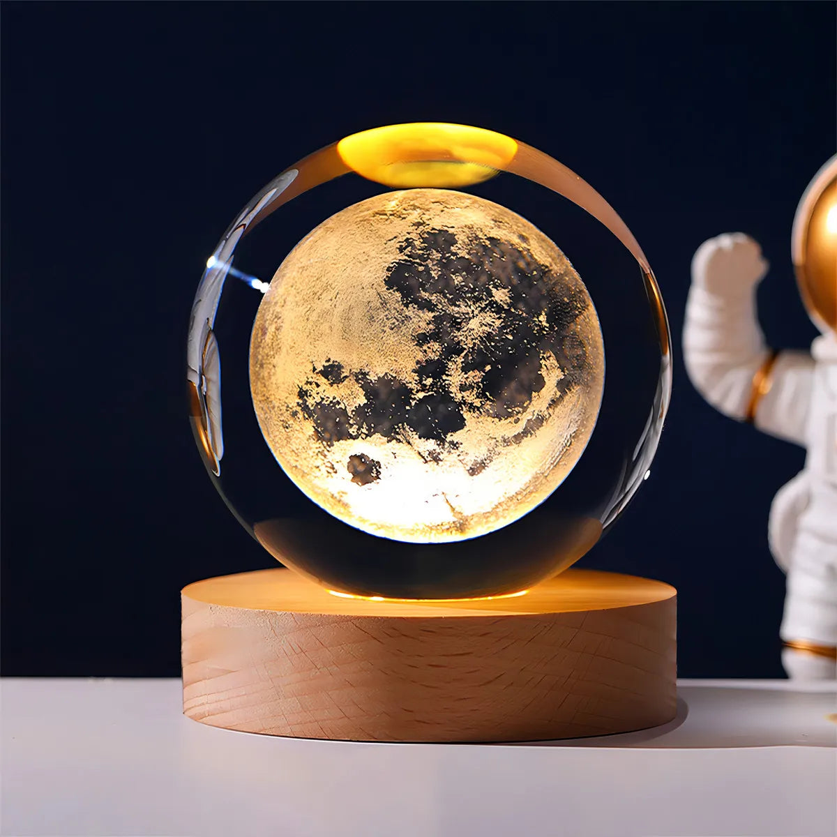 Lámpara Bola Cristal 3D Sistema Solar Luna LED Luz Cálida USB Regalo