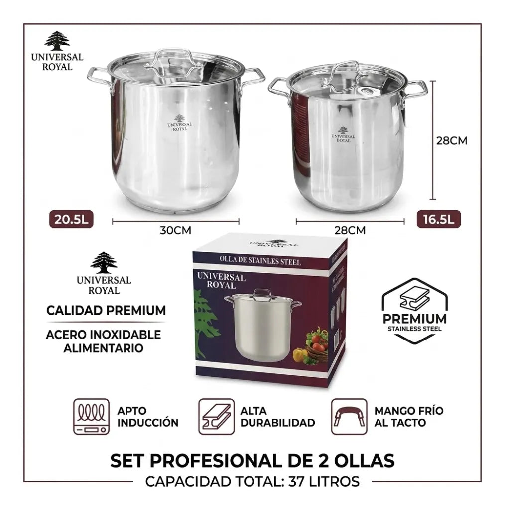 Set Ollas Industriales Acero Inoxidable 20.5 16.5 Litros Royal