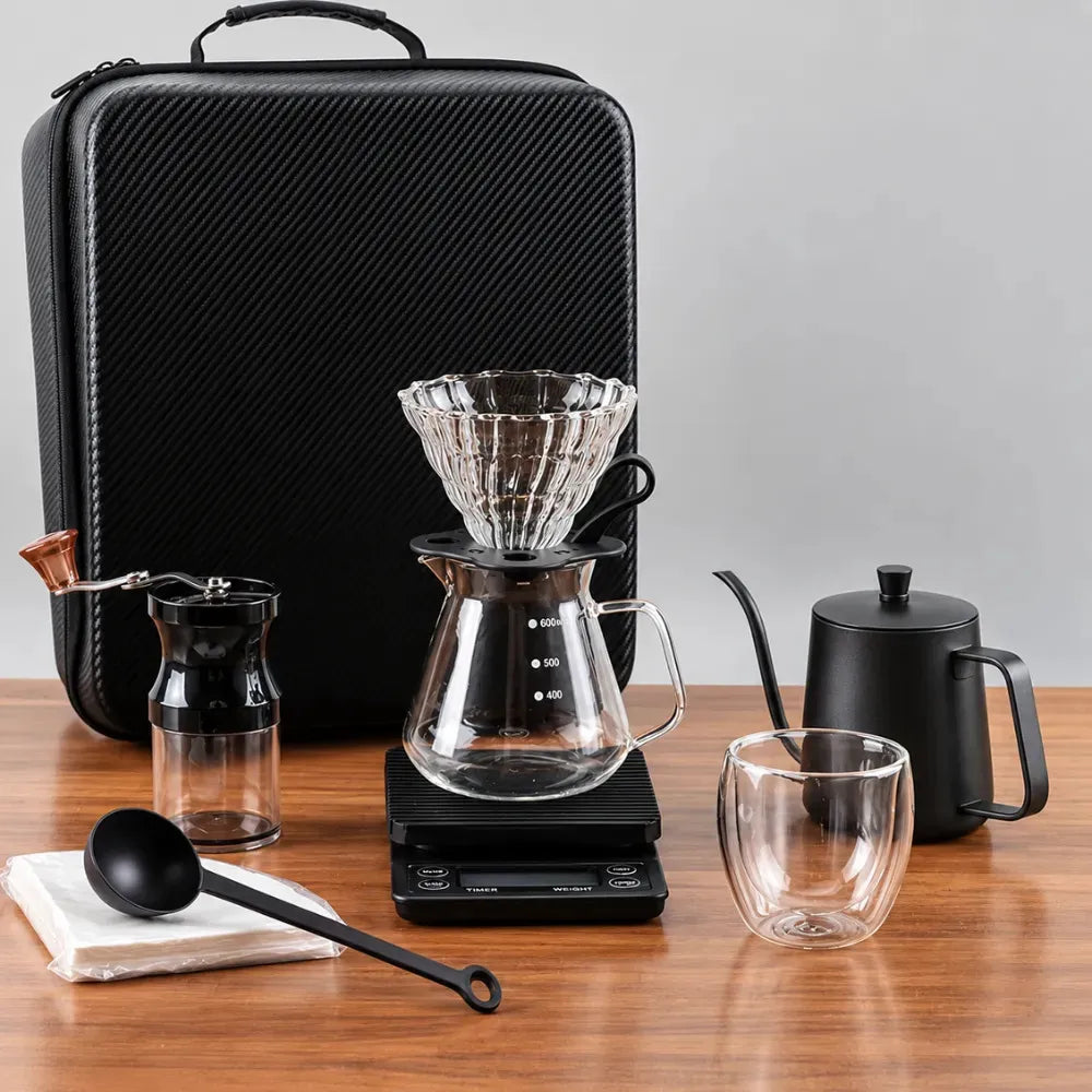 Kit Café Portátil Molino Manual Cafetera Goteo Cuello Cisne 600ml